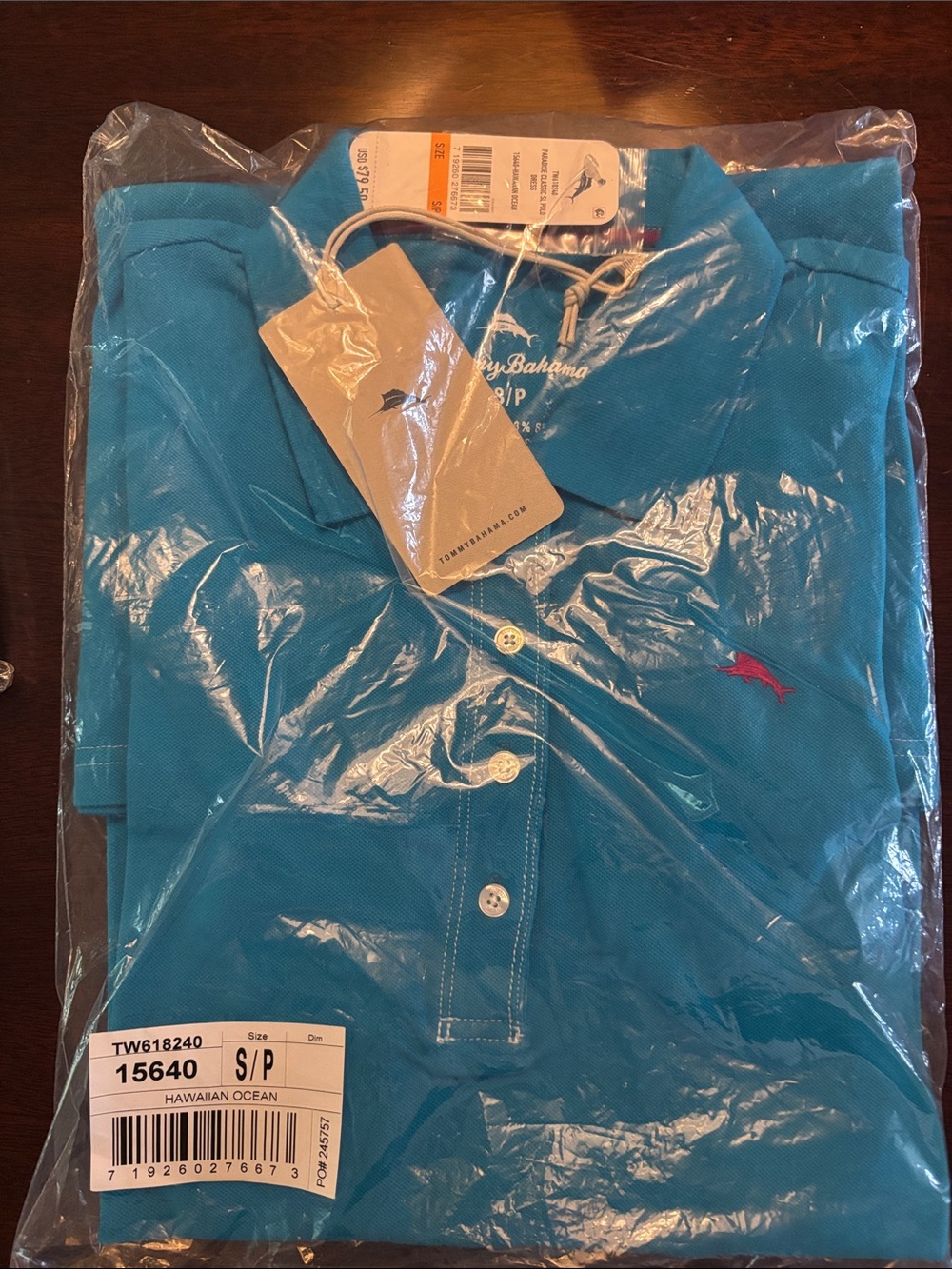 Tommy Bahama Hawaiian Ocean Polo with Pink Marlin Embroidery